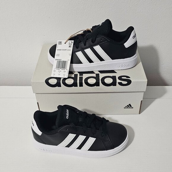 Adidas GRAND COURT 2.0 K Core Black / Cloud White Kids Size 11K    GW6503 - Picture 7 of 7